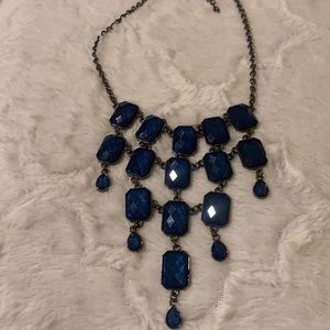 Gorgeous dark blue necklace Gun metal chain